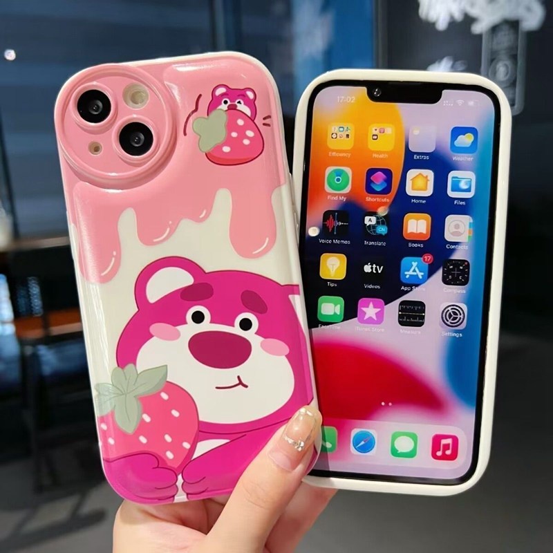 Cute Airbag Soft Case for IPhone 6S 7 8 Plus XR XS Max IPhone 11 12 13 14 Pro Max 14 Plus 7+ 8+ Cream Strawberry Bear Winnie The Bear Cartoon for Women Girl Missconnie Casing HP IPHONE 11 PRO MAX