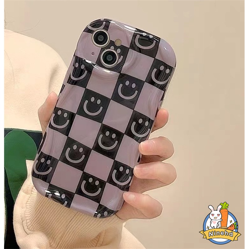 IPHONE Casing Kompatibel Untuk Iphone14 13 12 11 Pro Max X Xr Xs Max8 7 6 6s Plus SE 2020 Gaya Korea Papan Catur Checker Wajah Tersenyum Pasangan Ponsel Case Anti Jatuh TPU Silikon Soft Cover