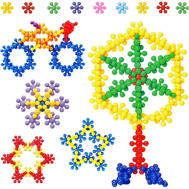 100biji Kreatif 3D Plum Blossom Snowflake Blok Bangunan Puzzle Anak Batang Mainan Edukasi Set