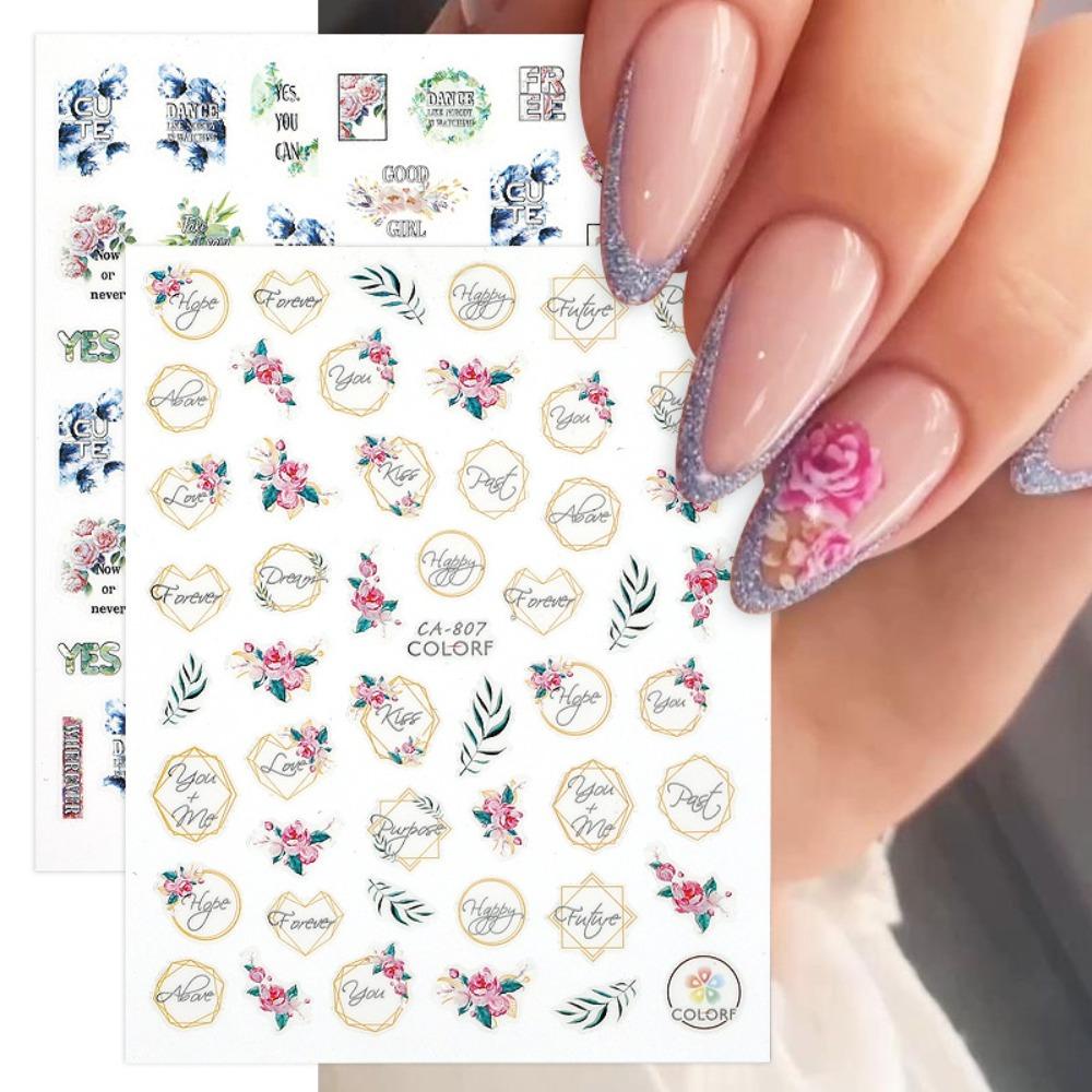 AUGUSTINA Stiker Kuku Kupu Agustina Fashion Musim Panas Daun Rose Dekorasi Kuku Jepang
