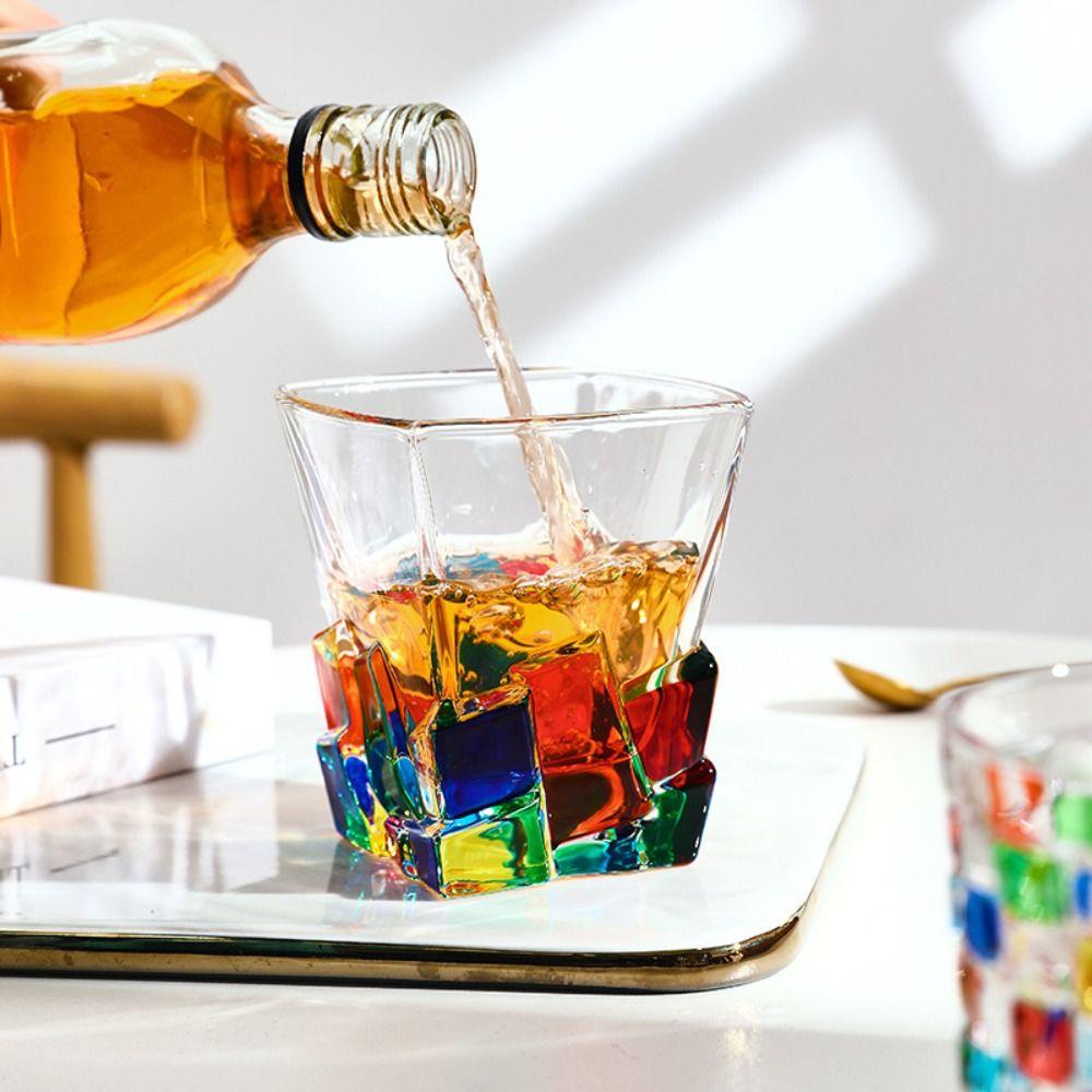 Rebuy Whiskey Glasses Scotch Colorful Painting Cocktail Gelas Minum Gelas Cangkir