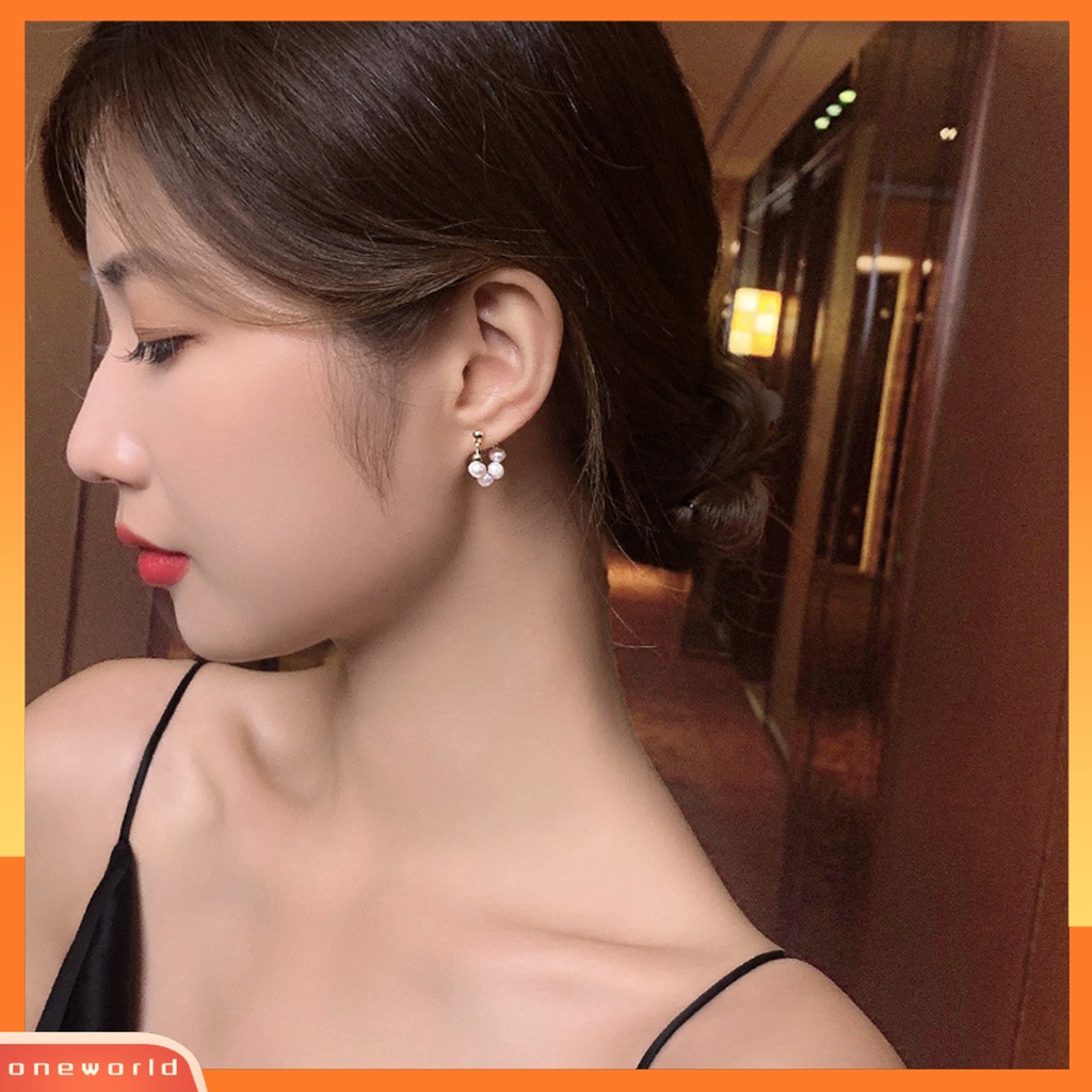 [EONE] 1pasang Ear Studs Vintage Elegan Manis Geometris Electroplating Dress Up Multi-wear Wanita Mutiara Imitasi Liontin Stud Earrings Perhiasan Untuk Pacaran