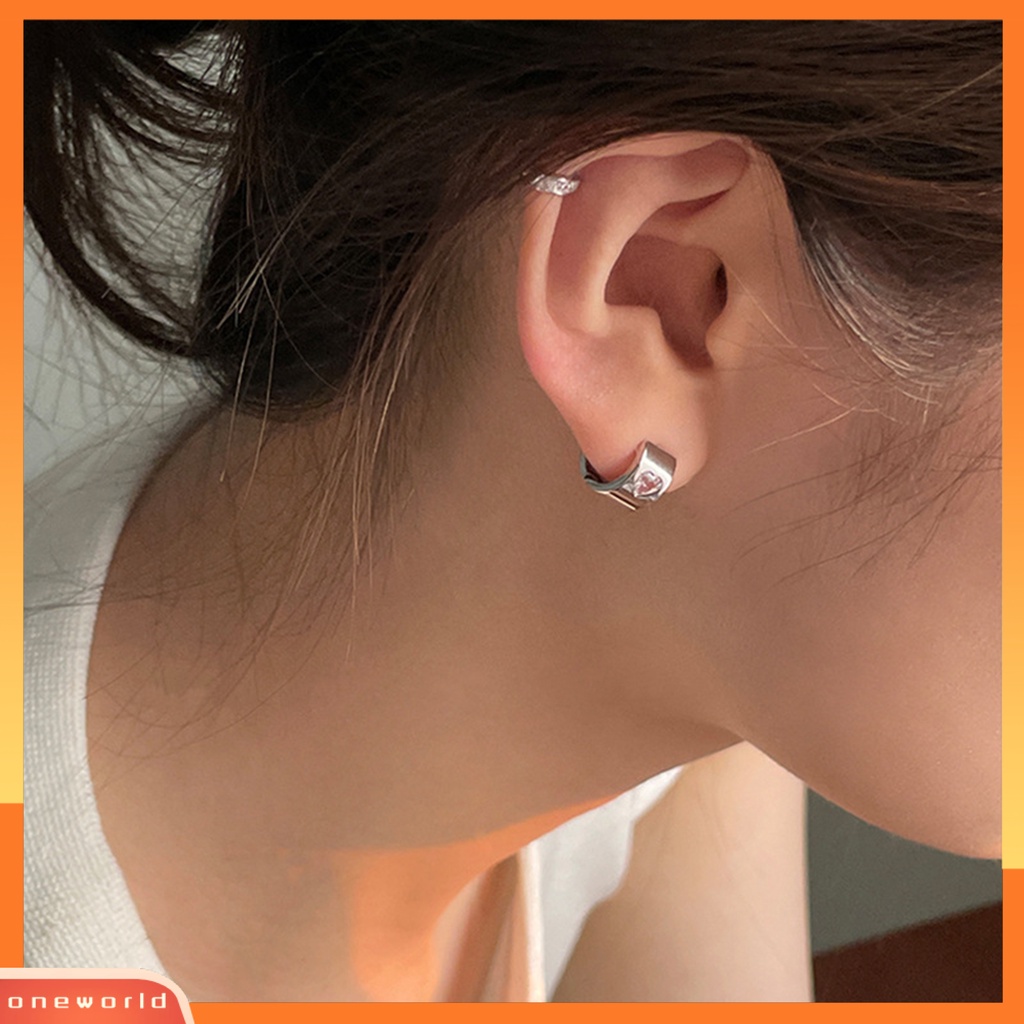 [EONE] 1pasang Anting Hoop Geometris Temperamen Sederhana Berlian Imitasi Kecil Cinta Hati Huggie Earrings Fashion Perhiasan