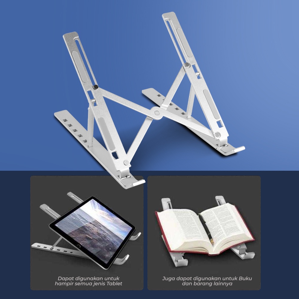 Laptop Stand Aluminium Foldable Adjustable 6 Height - Silver - 7RCF0JSV