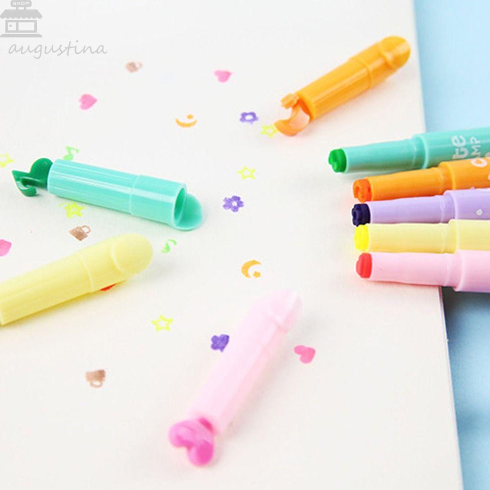 Pulpen Stabilo Agustina 6Pcs/Set Kawaii Lukisan Tulisan Perlengkapan Untuk Siswa Spidol Set Alat Tulis Kantor Tip Bintang Untuk Akun Manual Bolpen Neon