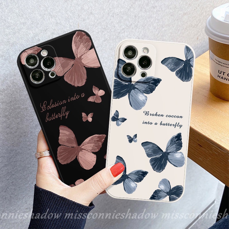 Case Motif Samping Oppo A7 A16 A15 A12 A96 A17 A57 A95 A76 A94 Reno 8T 8 7 6 5F 5 A5s A3s A54 A9 A78 A55 A53 A31 A5 A52 A16E A1K A16K A36 A74 Retro Butterfly Tepi Lurus Sarung Soft Cover