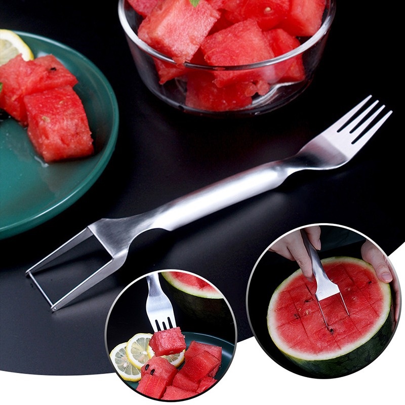 2in1 Stainless Steel Double-headed Watermelon Dicer Pembagi Melon Multifungsi Portable Fruit Slicer Dicing Gadget Dapur