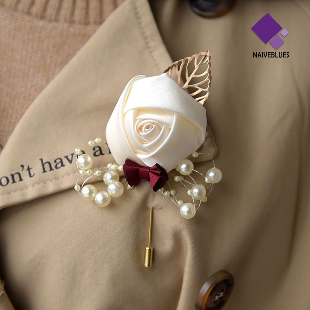 &lt; Naiveblues &gt; Artificial Flower Leaf Boutonniere Korsase Upacara Pernikahan Pengantin Pria Bros