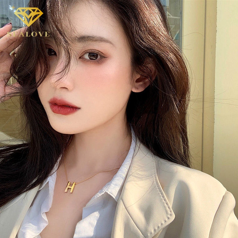 COD Kalung Titanium Wanita Simple Liontin Huruf H Anti Karat Necklace Emas 18k Perhiasan Korea