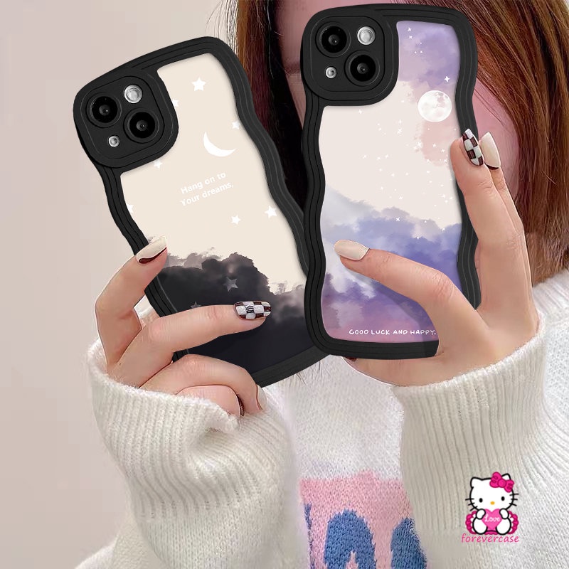 IPHONE Casing Ponsel Lembut Tpu Bergelombang Tepi Belakang Kompatibel Untuk Iphone7 8 6s 6 14 Plus Max13 11 14 12 Pro 7Plus XR X XS Max SE 2020 Fantasi Langit Berbintang Bulan Pasangan Cover