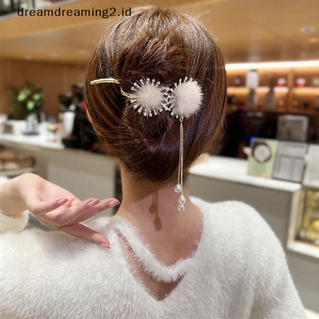 (dream) 1pc Hairball Rumbai Jepit Rambut Rhinestones Twist Clip Hair Clip Wanita Hiasan Kepala Gadis Hairgrip Aksesoris Rambut//