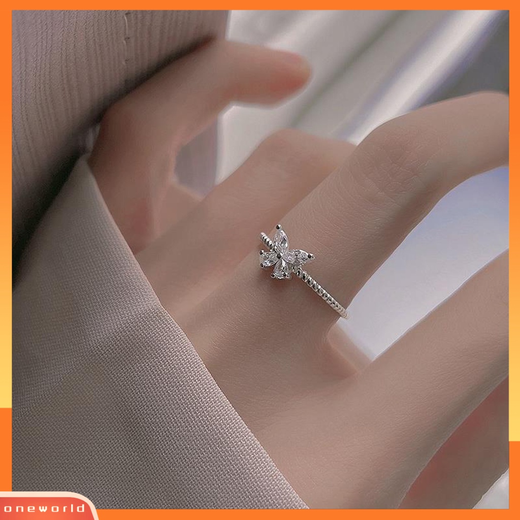 [EONE] Wanita Cincin Berlian Imitasi Mengkilap Eye-catching All-match Open Adjustable Perhiasan Hadiah Anti Luntur Wanita Butterfly Finger Ring Aksesoris Fashion Untuk Pacaran