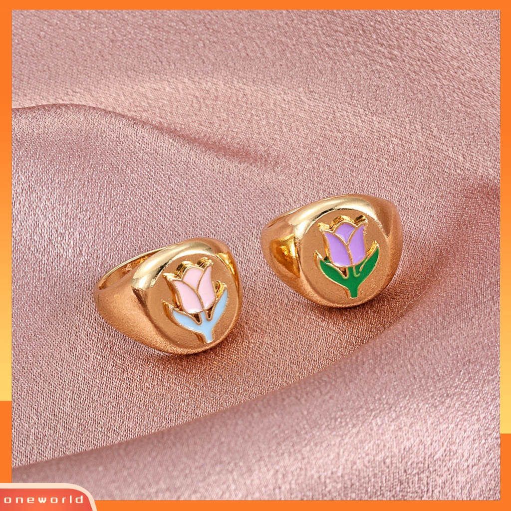 [EONE] Wanita Cincin Geometris Electroplating Vintage Menawan All-match Hadiah Hias Cinta Hati Bunga Enamel Jari Cincin Pesona Perhiasan Untuk Pakaian Sehari-Hari