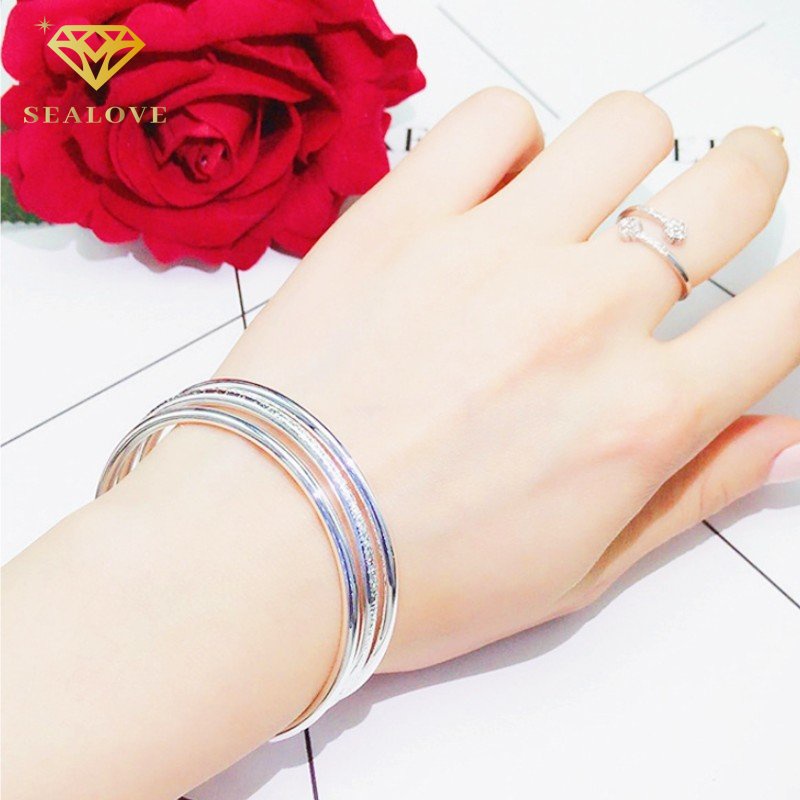 3 Pcs/Set Gelang titanium Wanita Anti Karat 18K Emas Cantik Bangle Aksesoris Mewah Korean Style COD