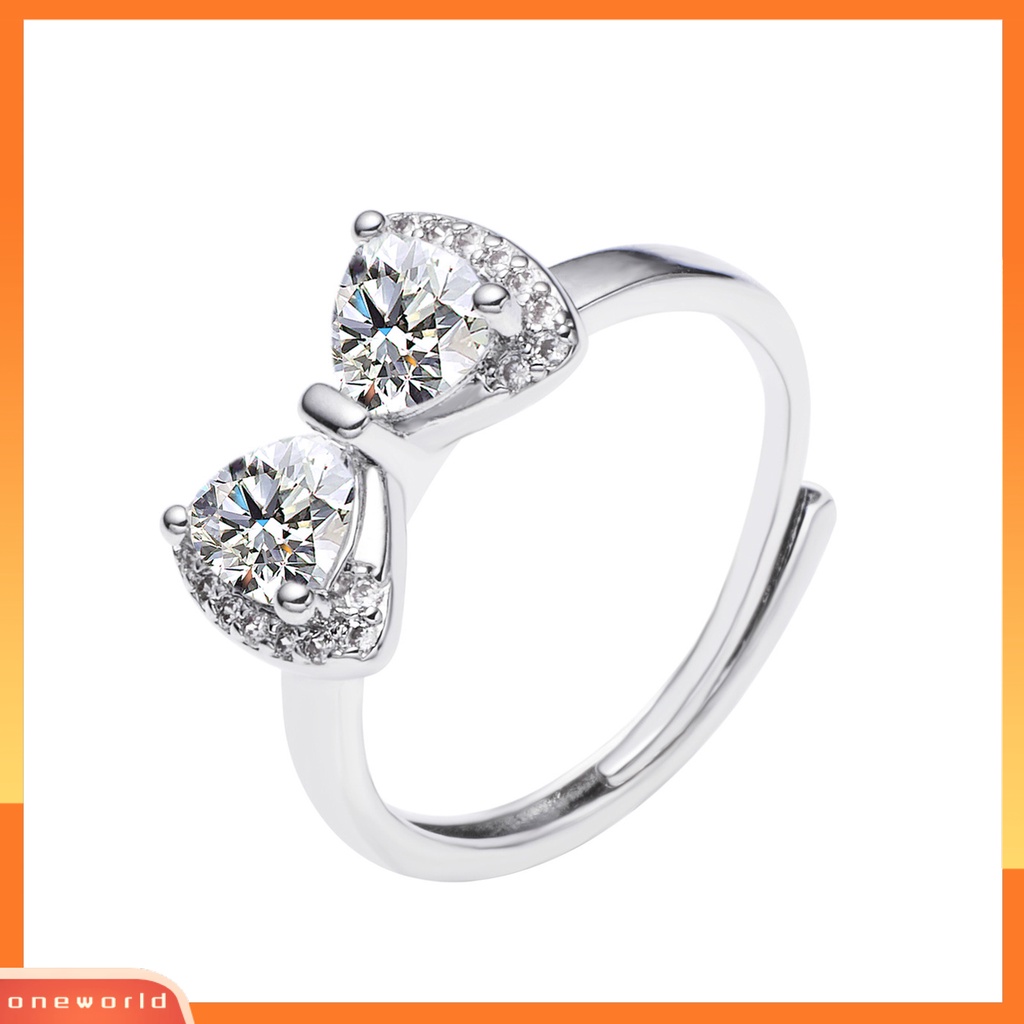 [EONE] Wanita Cincin Pembukaan Manis Elegan Dapat Disesuaikan Berlian Imitasi Tertanam Ikatan Simpul Wanita Pertunangan Cincin Fashion Perhiasan