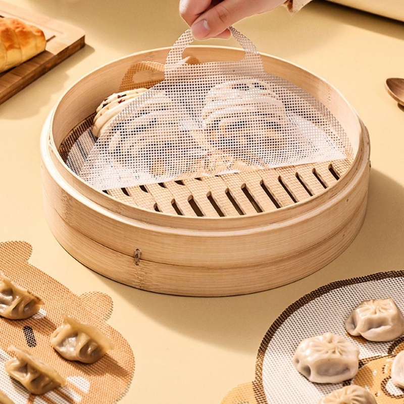 1 Pc Non-Stick Silicone Steamer Baking Mat Bulat Dim Sum Steamers Liner Kartun Reusable Steame Mat Perlengkapan Dapur
