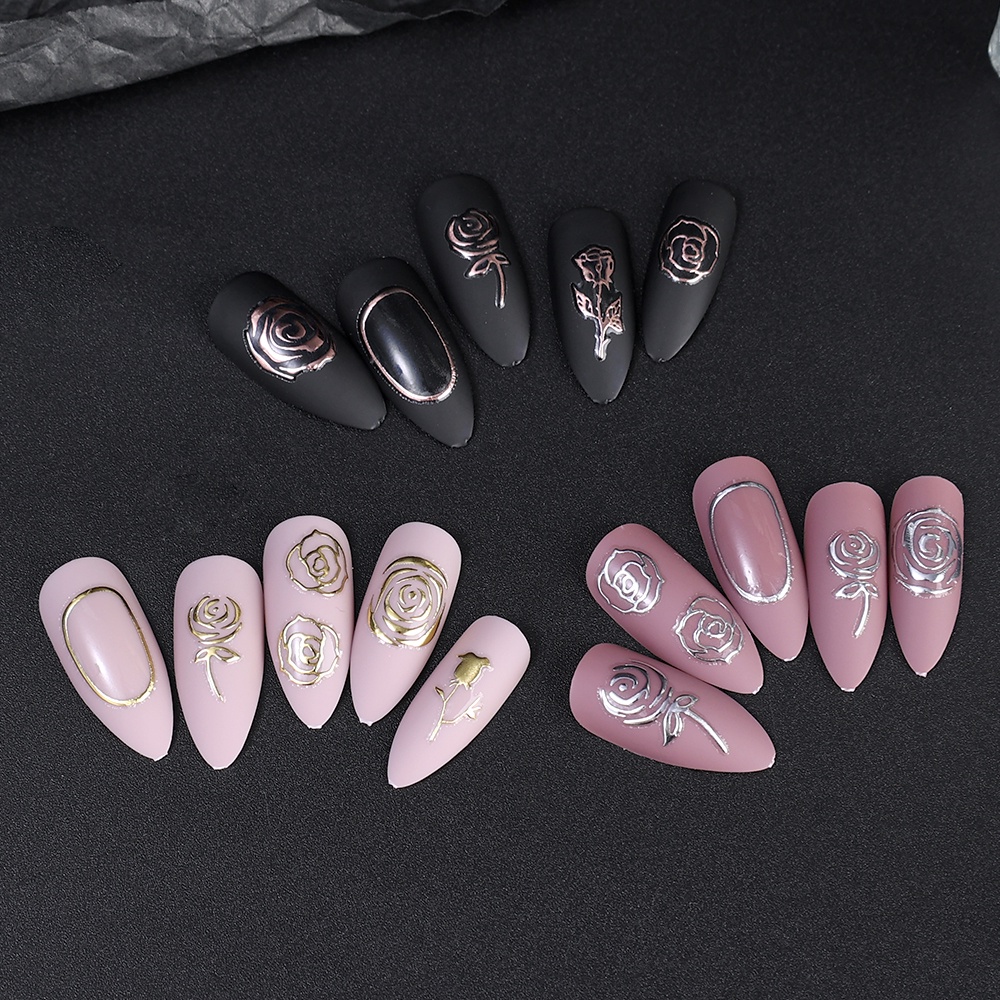 [Unggulan] 1pc 3D Self-Adhesive Bronzing Bunga Kuku Decals Pure Desire Wind Retro Rose Nail Stiker Emas Perak Manicure Decor DIY Nail Art Nail Tools Untuk Wanita