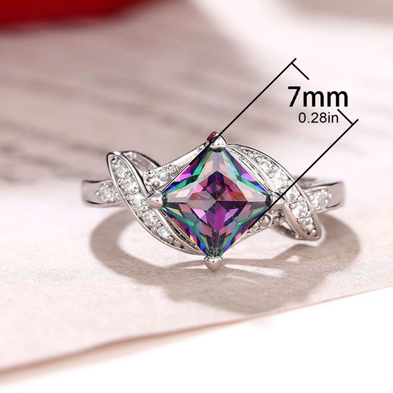 Mewah Putri Persegi CZ Cincin Untuk Wanita Briliant Warna-Warni Cubic Zirconia Pernikahan Cincin Pesta Anniversary Chic Perhiasan