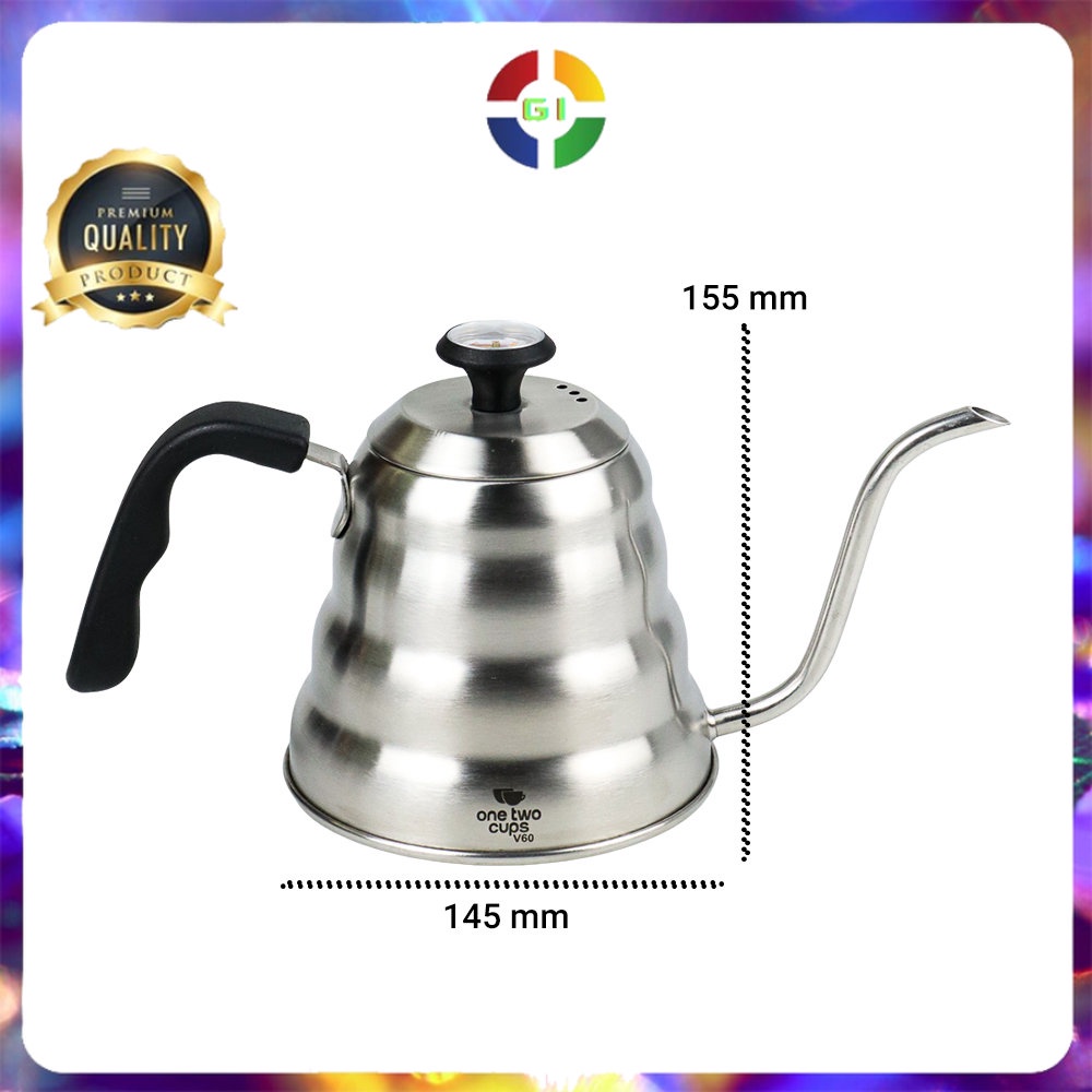 Teko Serbaguna Teko Maker Pot V60 Drip Kettle 1155ml with Thermometer Silver