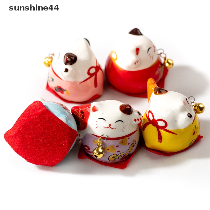 Sunshine 1Pc 40MM Kartun Kucing Beruntung Indah Ornamen Keramik Lonceng Kecil Hadiah Kerajinan ID