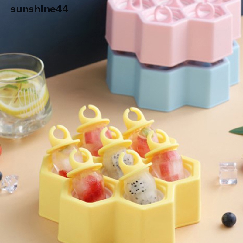 Sunshine 7rongga Honeycomb Cetakan Es Krim Silikon Ice Cream Ball Maker Dengan Handle ID