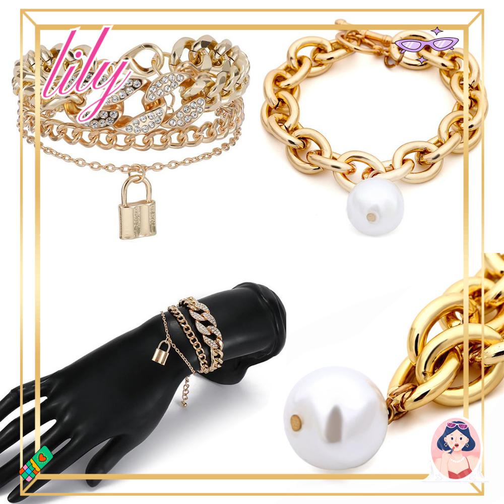 Lily Punk Rantai Gelang Wanita Pria Pasangan Hadiah Anti Karat Tebal Emas Bangles Perhiasan