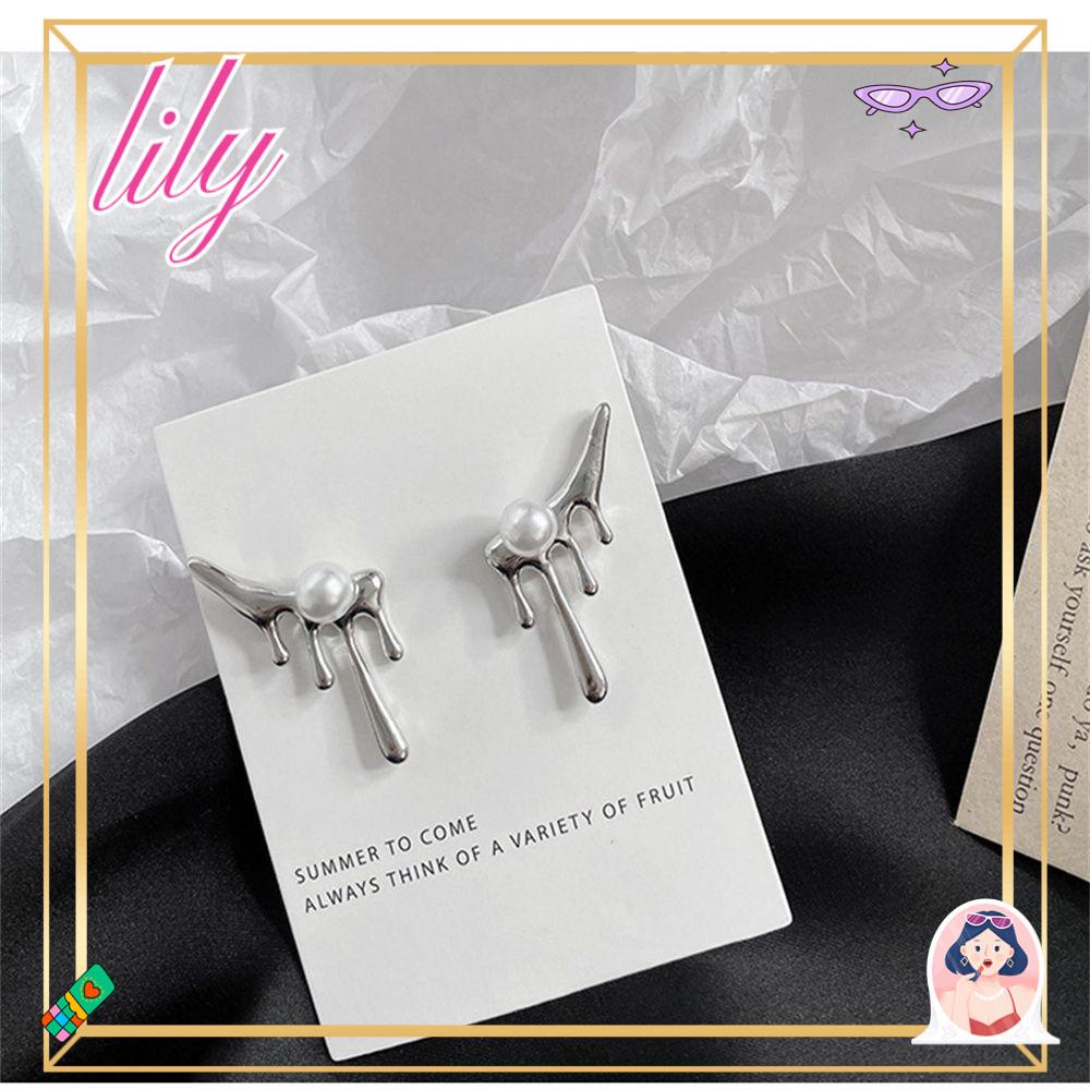 Lily Geometris Mutiara Stud Earrings Temperamen Wanita Pesta Drop Earrings