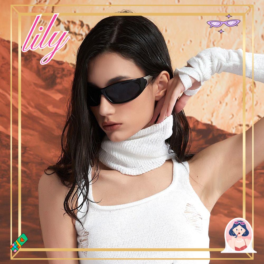 Lily Aesthetic Y2K Kacamata Hitam Punk Goggles Pria Shades Sun Glasses