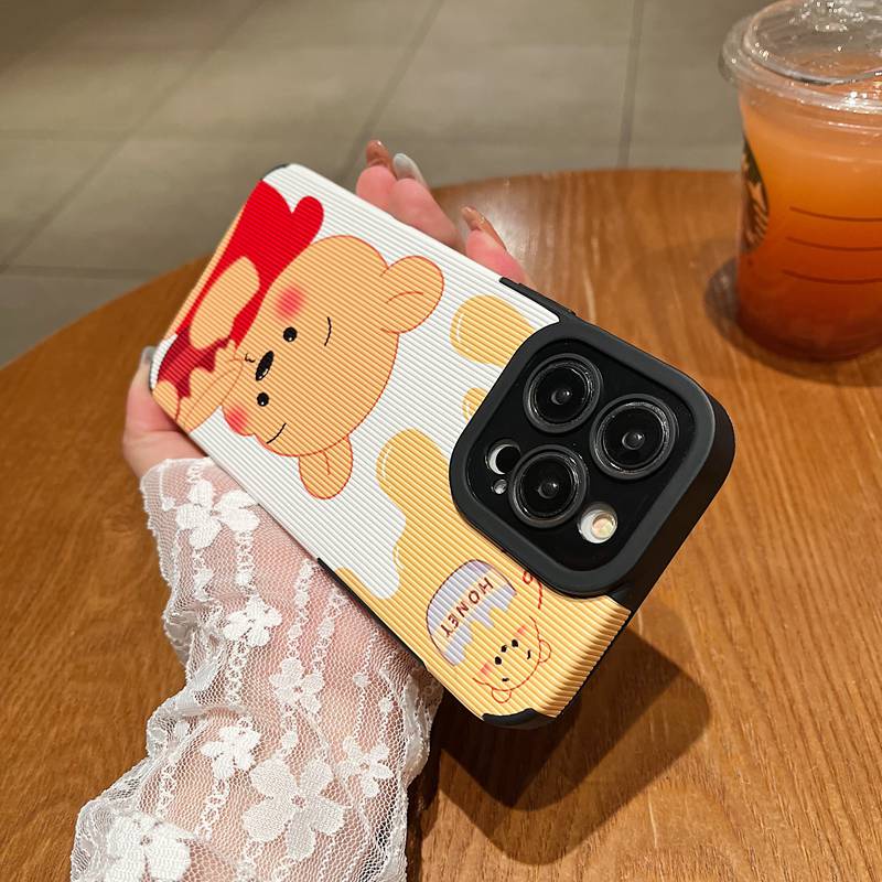 So Cute Strawberry Bear Winnie bear Leather Soft Case IP IPhone 7 8 Plus SE 2020 X XR XS Max 11 12 13 14 Pro Max 14 Plus Camera Protect for Women Girl