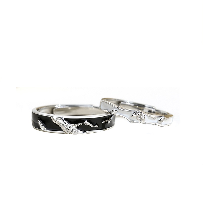 Asli Deadwood Spring Couple Ring 925 Sterling Silver Mori Style ins Ring Sepasang Enamel Perhiasan Hadiah Hari Valentine