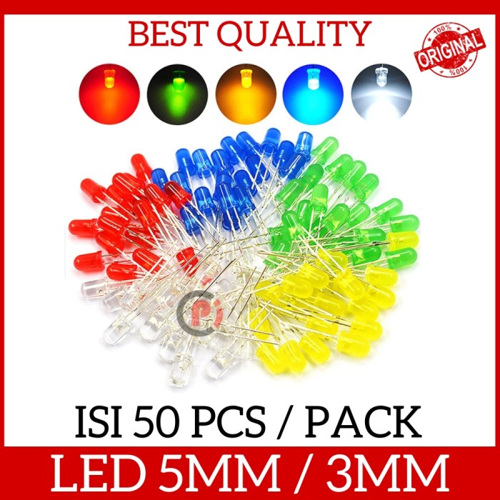 Isi 50 Pcs Lampu LED DIP 5mm 3mm Clear / Diffused Banyak Pilihan Warna