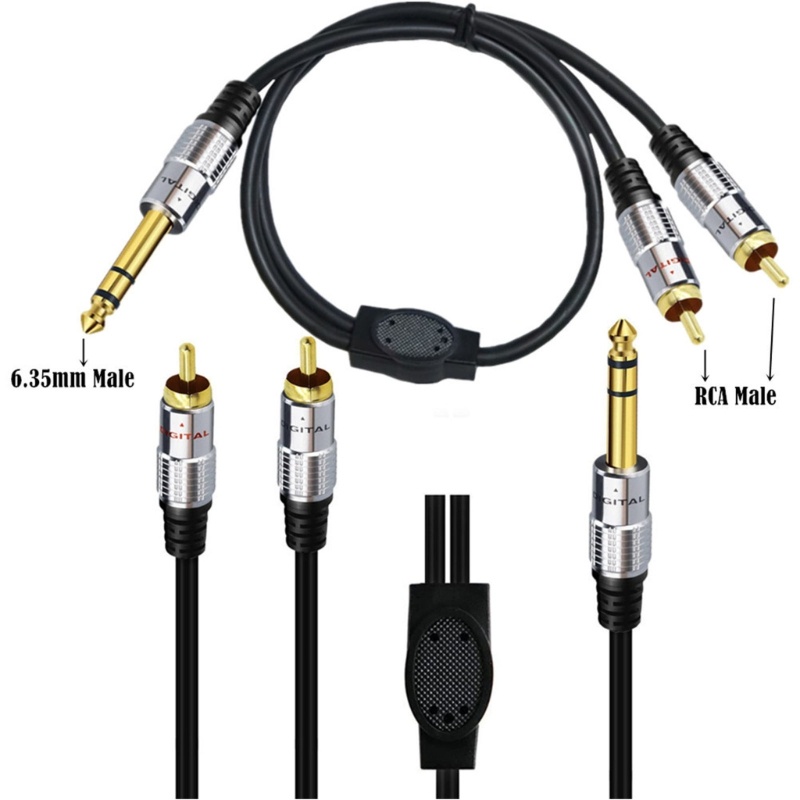 Cre Heavy Duty 6.35mm Male to 2RCA Female/Male Kabel Ekstensi Stereo Untuk Amplifier, Alat Rekam, Speaker