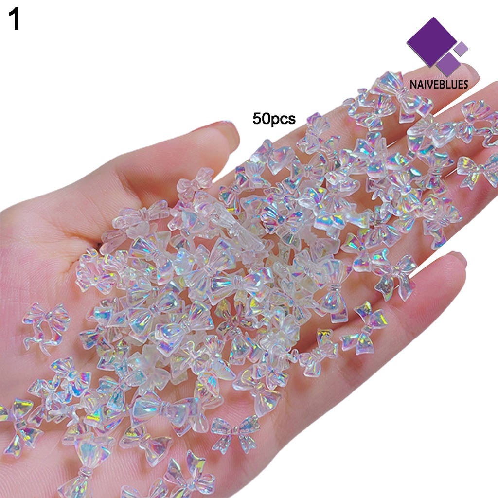 [naiveblues] 50pcs/set Kuku Busur Ornamen Aurora 3D Resin Manicure Ikatan Simpul DIY Berlian Imitasi Mempercantik