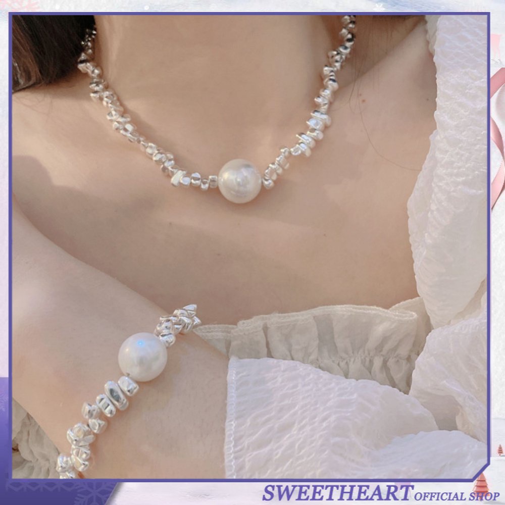 Mutiara Geometris Jahitan Tidak Teratur Kalung Eropa Amerika Desain Berlebihan Rasa Niche Rantai Klavikula Tren Kepribadian Kalung Wanita Manis Hati Perhiasan