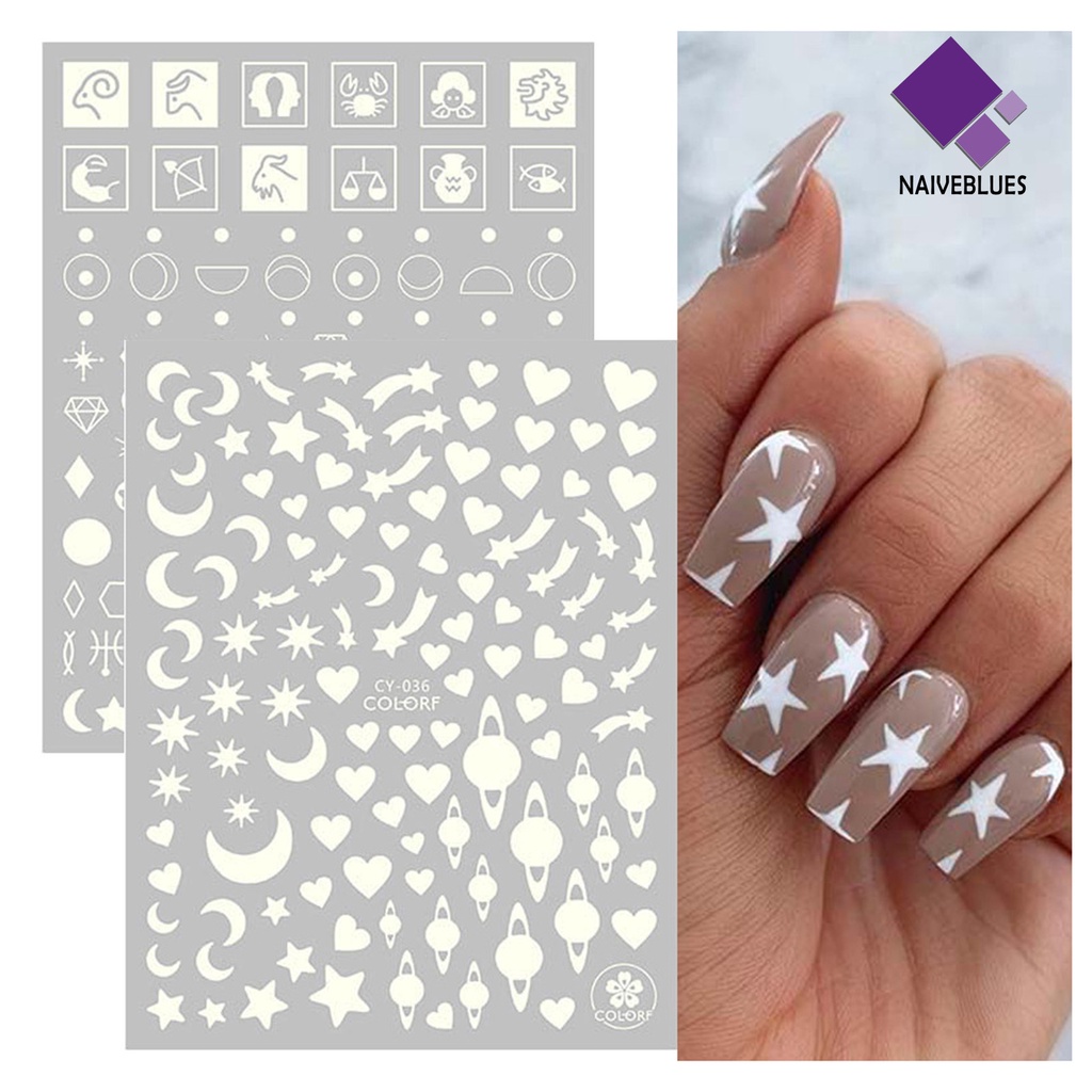 [naiveblues] 1lembar Stiker Kuku Indah Kertas Lengket Tinggi Luminous Glow Manicure Untuk Rumah