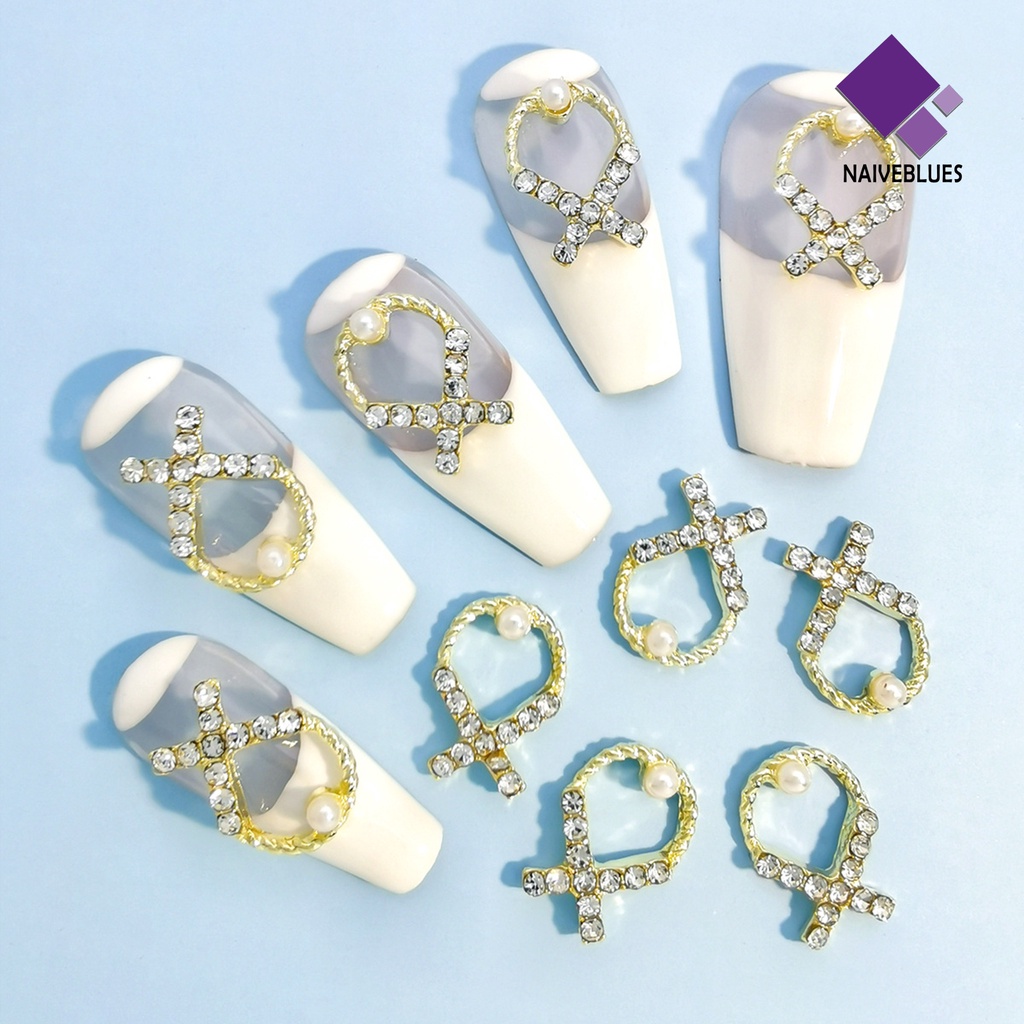 [naiveblues] 10pcs Nail Art Jewelries 3D Bentuk Busur Berlian Imitasi Mutiara Dekorasi Kuku Untuk