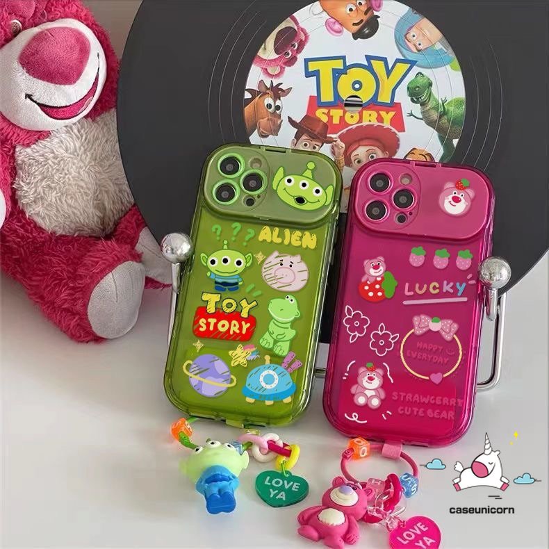 Casing Cermin Make Up Flip Kreatif Untuk Oppo A7 A15 A57 A5s A12 A15s A3s A9 A5 A53 A33 F9 A77 A77s A12E A31 A35 Toy Story Lucu Alien Strawberry Bear Losto Soft Cover Dengan Boneka 3D