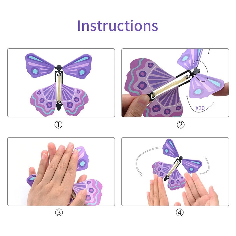 10 Pcs Magic Flying Butterfly Wind Up Butterfly Fairy Flying Toys Berliku Karet Gelang Mainan Warna Bookmark Pesta Hadiah Kejutan Besar