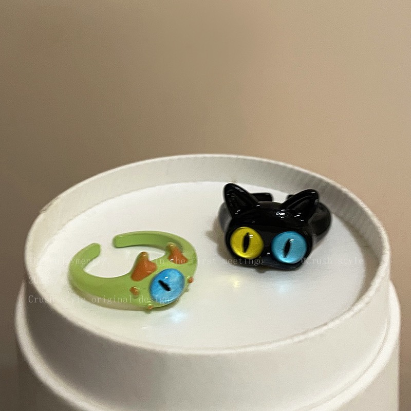 Cincin Monster Kucing Hitam Lucu Untuk Ins Perempuan Dengan Rasa Desain Kecil Kepribadian Fashion Cincin Untuk Sahabat Dan Pasangan Cincin Ekor