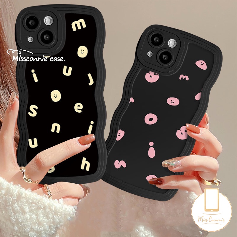 Untuk Oppo A16 A17 A74 A57 A54 A12 A15 A5s A16K A17K A53 A3s A1k A7 A76 Reno 8T 8 7Z 6 8Z A77s A9 A5 A55 A16s A58 A78 A96 A52 A95 A77 A92 A72 INS Simple Alphabet Smile Case Wavy Edge