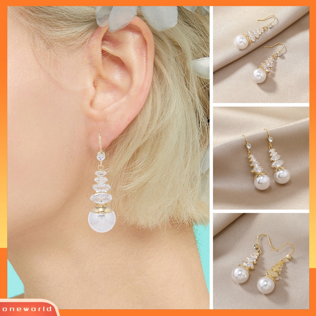 [EONE] 2 Pcs Ladies Earrings Gaya Cina Trendi Semua Pertandingan Temperamen Indah Hias Tembaga Mutiara Imitasi Anting Wanita Hadiah