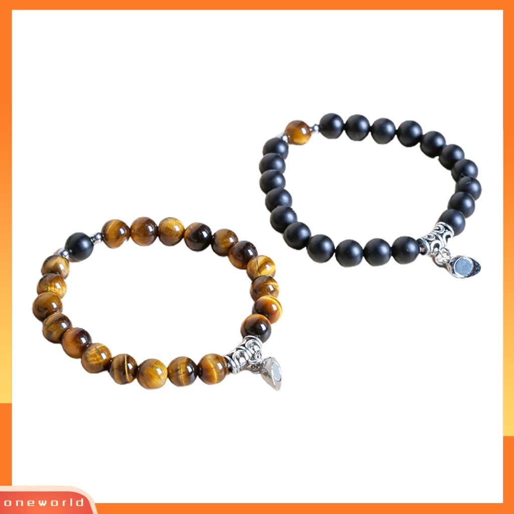 [EONE] 2pcs Gelang Kekasih Manik Dekorasi Hati Ultralight Makna Tiger Eye Stone ic Couple Bracelet Untuk Hari Valentine