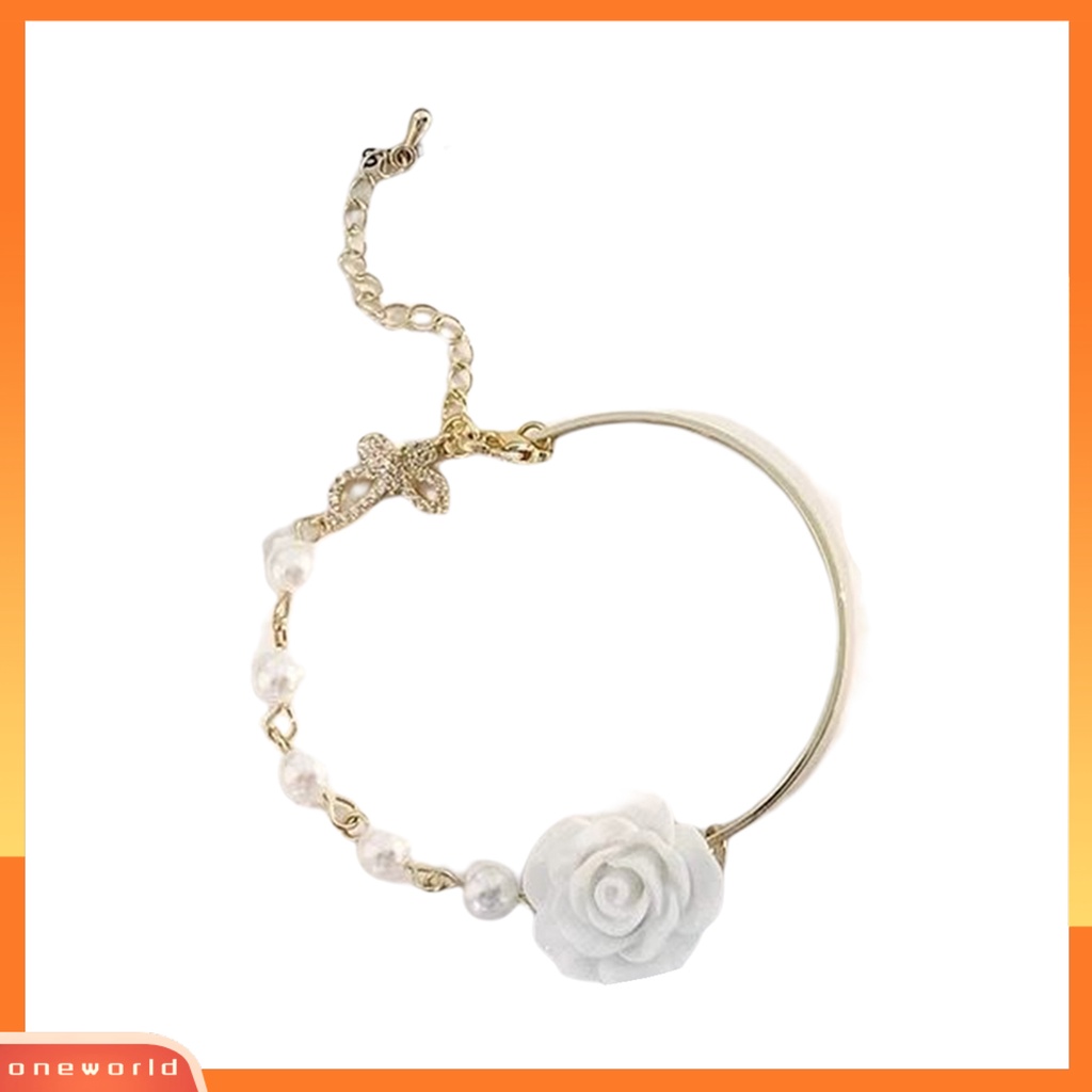 [EONE] Wanita Gelang Bunga Mawar Pesona Electroplating Tidak Luntur Busur Ornamen Mutiara Imitasi Dekorasi Adjustable Temperamen Perancis Niche Bermutu Tinggi Bangle Perhiasan Pesta
