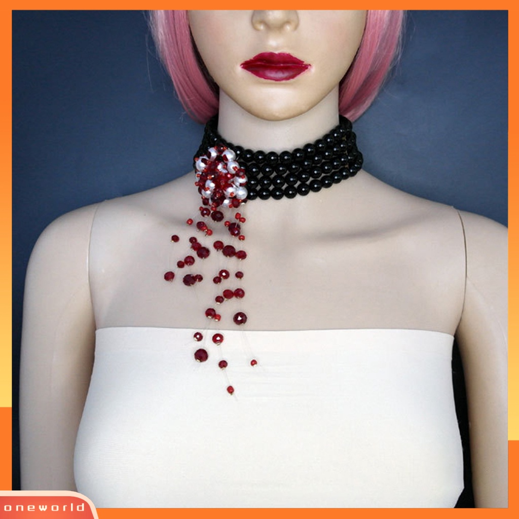 [EONE] Wanita Kalung Kristal Imitasi Horror Tetes Darah Adjustable Hias Kostum Aksesori Hadiah Mutiara Imitasi Pesta Halloween Choker Necklace Untuk Perjamuan
