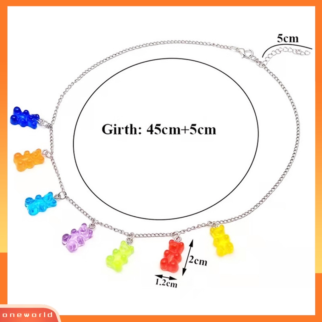 [EONE] Liontin Kalung Indah Kepribadian Logam Geometris All-match Anti-Alergi Dekorasi Resin Permen Warna Kartun Beruang Wanita Kalung Perhiasan Aksesori