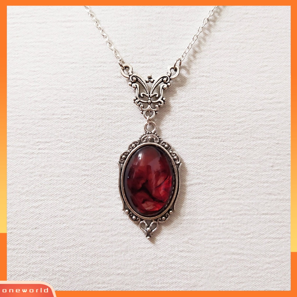 [EONE] Liontin Kalung Elegan Oval Desain Vintage Indah Merah Kuarsa Pesona Kalung Kupu-Kupu Kalung Pakaian Sehari-Hari