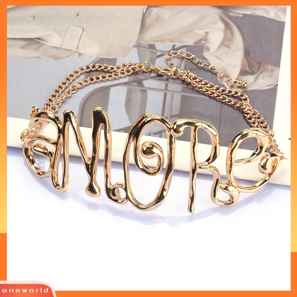 [EONE] Kalung Choker Vintage Hip Hop Shiny Letter MORE Butterfly Dekoratif Hadiah Wanita Rantai Logam Kalung Pendek Retro Perhiasan