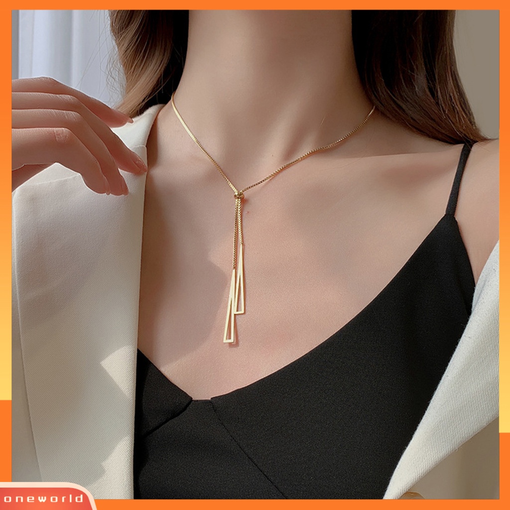 [EONE] Charm Kalung Berongga Keluar Segitiga Liontin Rantai Yang Dapat Disesuaikan Alergi Bebas Colorfast Dekorasi Sexy Tarik Penyesuaian Rumbai Charms Chain Necklace Aksesoris Wanita