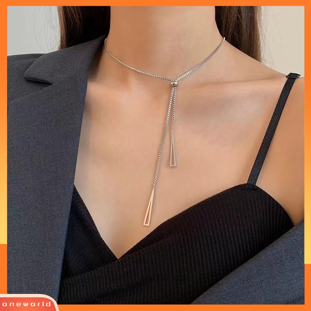 [EONE] Charm Kalung Berongga Keluar Segitiga Liontin Rantai Yang Dapat Disesuaikan Alergi Bebas Colorfast Dekorasi Sexy Tarik Penyesuaian Rumbai Charms Chain Necklace Aksesoris Wanita