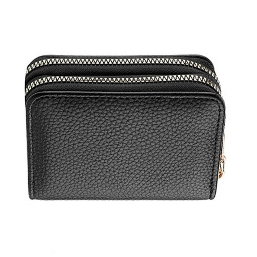DOMPET LIPAT WANITA IMPORT 2 RESLETING KULIT HITAM LENIA